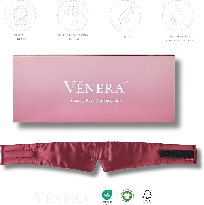 Vénera Silk Eye Mask - 100% Pure Mulberry 22 Momme Silk Sleep Mask, Adjustable Sleep Mask for Women and Men (Adjustable, Cloud Burgundy)