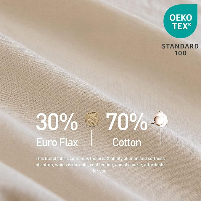 Simple&Opulence Belgian Linen Sheet Set Solid Color - 6 Pieces (1 Flat Sheet & 1 Fitted Sheet & 4 Pillowcases) 16" Deep Pocket Natural Flax Cotton Blended Soft Bedding - Linen, King Size