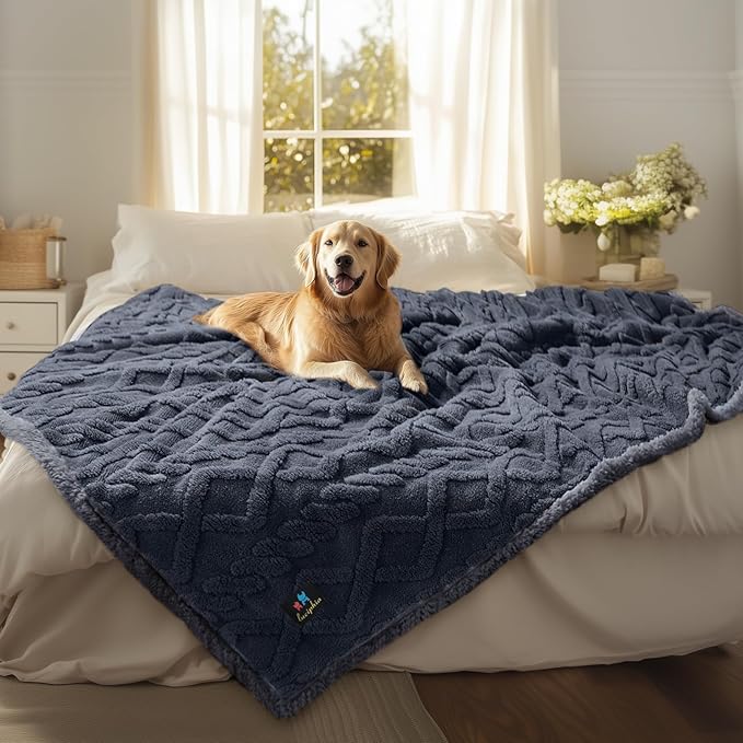 Luciphia Waterproof Pet Blanket, Liquid Pee Proof Dog Blankets for Sofa Bed Couch, Reversible Sherpa Fleece Furniture Protector Cover for Small Medium Large Dogs Cats,Dark Grey X-Large（85" x 57"）