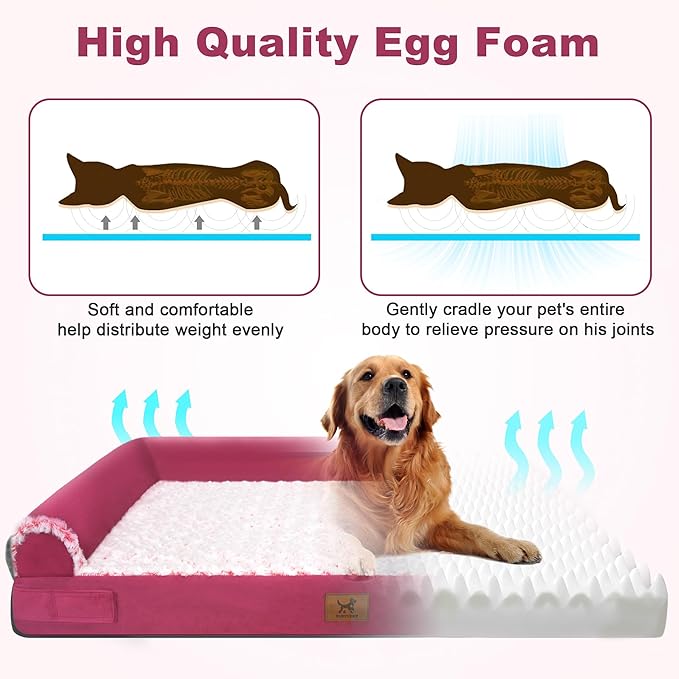 PAWPUBBY XL Dog Bed Extra-Large Orthopedic Memory Foam Dog Bed – for 70 Lbs Dogs, Premium Memory Foam, Machine Washable Cover, Non-Slip Base, Soft Rose Velvet (Dark Gray, XL)