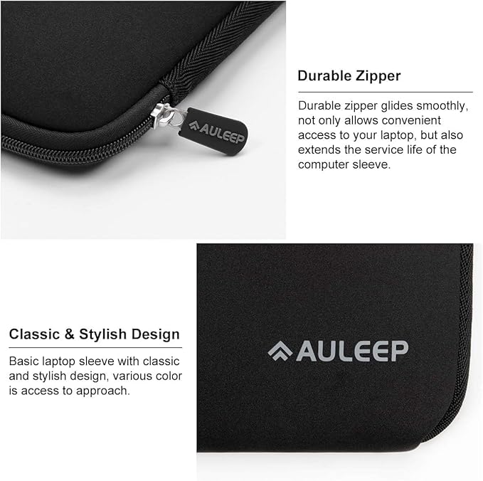 AULEEP 15-15.6 inch Laptop Sleeves, Neoprene Water-Resistant Laptop Case Slim Cover, Durable Chromebook Computer Carrying Bag for MacBook Air/MacBook Pro for HP/Lenovo/Dell/Asus/Acer, Black