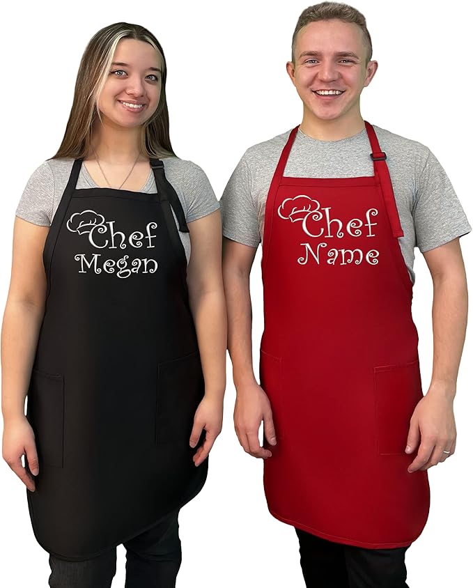 Personalized Apron With Name. Premium Quality Apron for Men and Women - 6 colors available - Chef, Cooking, Grilling, or Baking