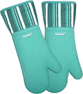 Silicone Oven Mitts Heat Resistant 550 Degree Extra Long Kitchen Gloves Pot Holders with Waterproof and Non-Silp for Baking Cooking Barbecue Microwave Machine Washable (Extra Long Blue, 2)