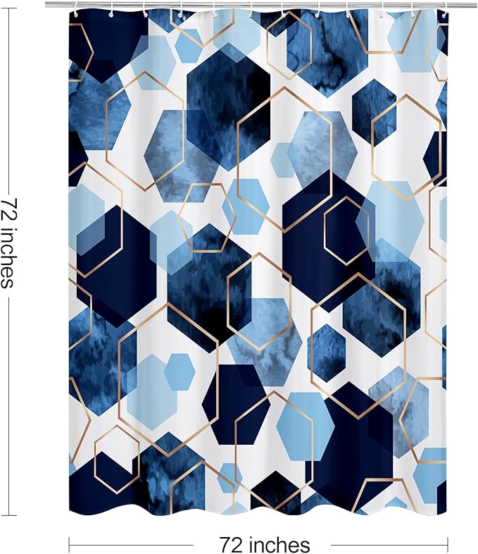 Litabel Blue Shower Curtain Set, Modern Geometric Art Decor Waterproof Bath Curtain, Abstract Fabric Shower Curtain for Bathroom, 72x72 Inch