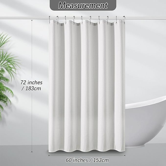PANGSINNE Stall Waterproof Shower Curtain Waffle Weave 60 Inches Beige Heavy Duty for Bathroom, Machine Washable 256GSM Modern Shower Curtains with 10 Metal Hooks, 60Wx72H