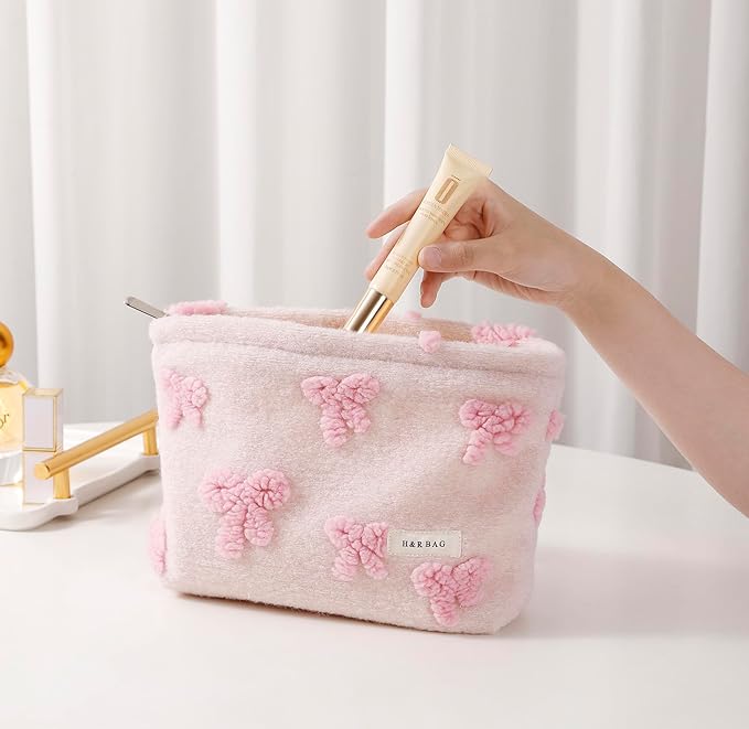 getgto 2 Pcs Makeup Bags, Large Cosmetic Bag Travel Toiletry Bag Organizer for Women, Plush Makeup Bag Small Cosmetic Pouch Purse with Zipper Gifts for Girls Teen