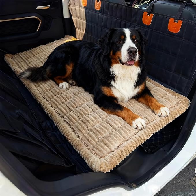 HYuMCCyhT Backseat Pet Bed Mat Dog Bed for Car Deluxe Dog Seat Covers Non-Slip Travel Pet Mat Fit for Backseat Extenders Car Seat Protector (Brown, for Truck/Large SUVs（56.3"x28.7")