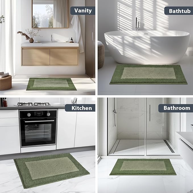 anllugs Bathroom Rugs U-Shaped 20" x 24", Non-Slip Extra Soft Absorbent Bath Rugs, Machine Washable Quick Dry Bath Mats for Toilet Base, Sage Green & Budding Green