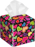 Rainbow Hearts Tissue Box Cover Square,Tissue Box Holder with Belt Bottom,Stylish Leather Napkin Holder for Vanity Countertop,Nightstands,Office Desk,5.2"×5.2"×5.2"