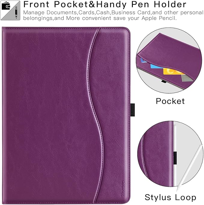 ZtotopCases for New iPad Pro 11 Inch Case 2024 (M4), Premium PU Leather Smart Cover with Auto Wake/Sleep,Multiple View Angles with Hand Strap and Pocket for iPad Pro 11 5th Gen,Purple