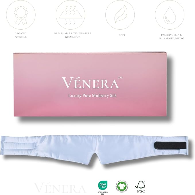 Vénera Silk Eye Mask - 100% Pure Mulberry 22 Momme Silk Sleep Mask, Adjustable Sleep Mask for Women and Men(Adjustable, Cloud Blue)