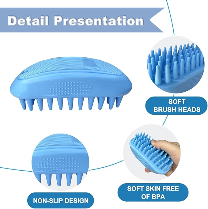 IDQQUQQ 3PCS Dog Bath Brush, Dog Shampoo Brush, Dog Scrubber for Bath,Dog Bath Products are Suitable for Short, Long haired Dogs, Cats, Large Dogs, and Small Dogs