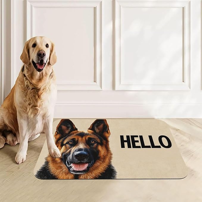 German Shepherd Dog Food Mat for Floors Waterproof,Quick Dry Anti-Slip Dog Bowl Mats for Food and Water,Pet Feeding Mats,Pet Placemat for Messy Drinkers to Protect Floors,Pets Supplies 23.62×15.75in