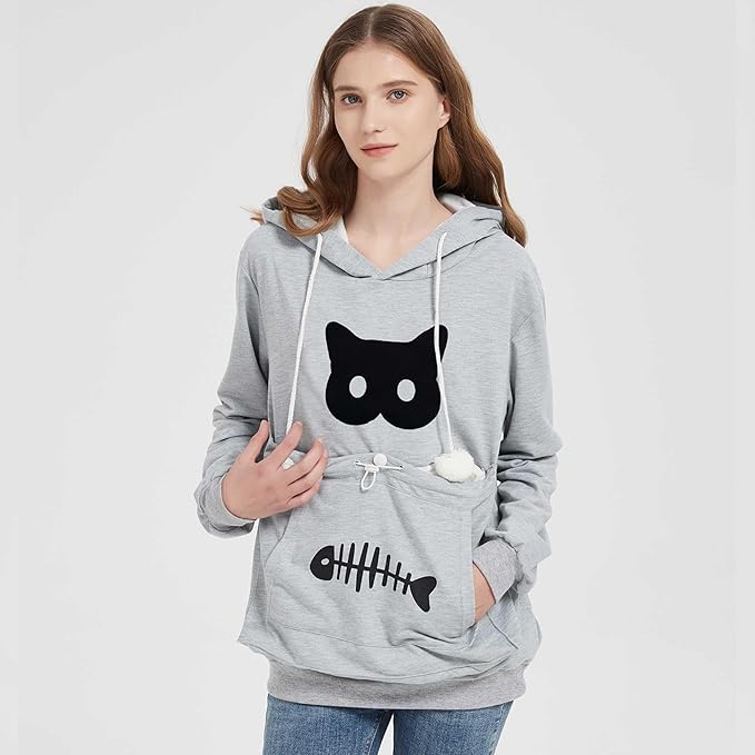 Gets Pet Cat Dog Pouch Hoodie Kitten Puppy Holder Carrier Pullover Long Sleeve Kangaroo Pocket Hoodie Unisex (Light Grey,XL)