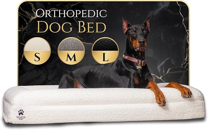 Wasatch Pup Luxury Boucle Fabric Orthopedic Large Dog Bed with Memory Foam | Breathable Comfort and Washable Dog Couch Bed with Waterproof Liner & Cover | Ideal Pet Beds for Big Dogs - Grey (45"x36x7)