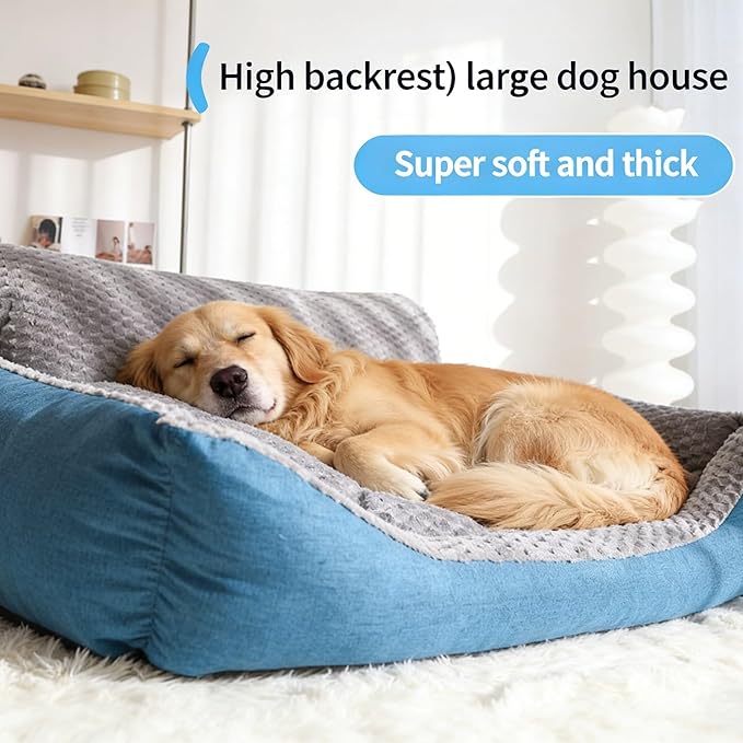 Big Dog Bed for Large Sized Dogs with Soft Plush Cushion, Machine Washable High Backrest Bed, Orthopedic Pet Sofa with Non-Slip Bottom,Year-Round Comfort for Dogs Up to 66 lbs