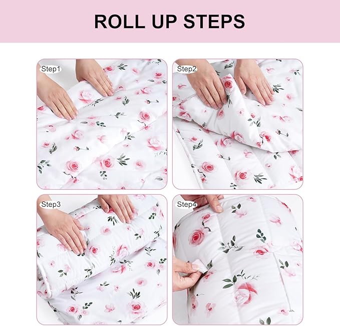 david's kids Toddler Nap Mat Set with Removable Pillow, Ultra Soft Slumber Bags for Girls，Perfect for Preschool, Daycare, Kids Sleeping Bags with Rollup Design, 50"x20", Floral