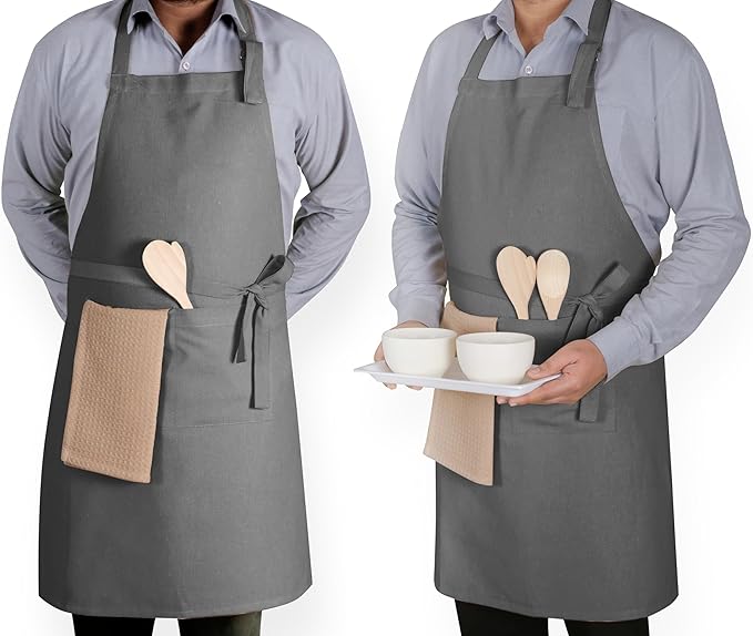 Native Fab Kitchen Apron 2 Pack - 100% Cotton Adjustable, Durable Apron with Pockets, Perfect for Cooking, Baking, Grilling