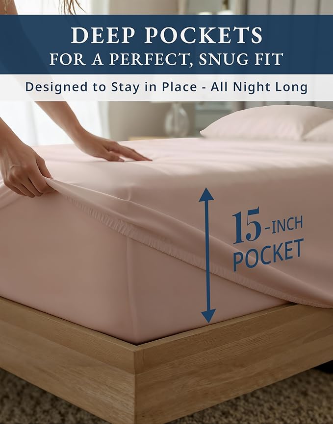 100% Egyptian Cotton King Bed Sheets – Premium 1000 Thread Count Silky Sateen Sheet for All Season Comfort, 15" Deep Pocket King Sheets Set, OEKO-TEX Certified, Durable & Machine Washable - Sepia Rose