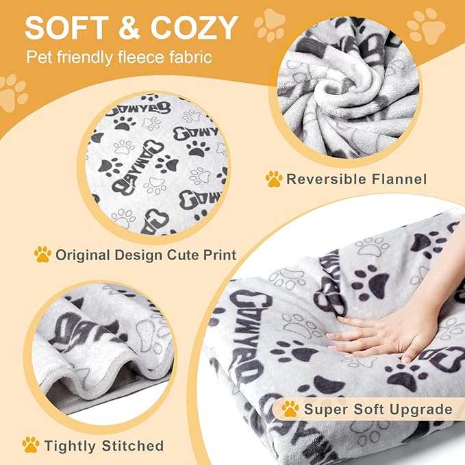 Gowyeg Dog Blankets for Large Dogs Upgraded, Dog Cat Flannel Blankets Washable, Cute Bone Paw Print Blanket for Bed Cover, Couch, Crate, 80x60 inch