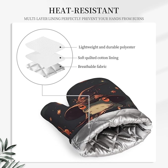 Frog Pumpkin Fairy Tale Oven Mitts and Pot Holders Sets, Home Silicone Heat Resistant BBQ Gloves for Kitchen Baking Cooking Grilling Microwave