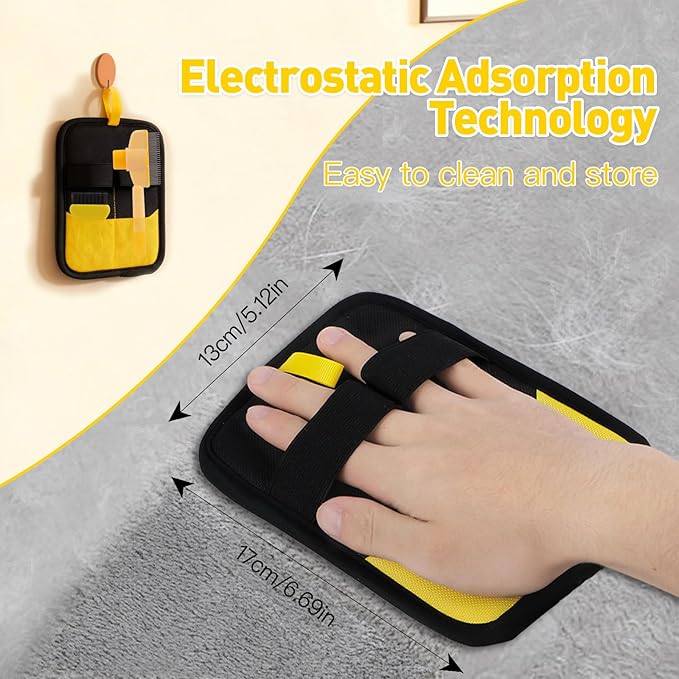 Udihch Electrostatic Pet Hair Removal Glove - Reusable Pet Hair Removal Glove with Cleaning Brush & Flea Comb for Cats & Dogs, Washable for Clothing, Couch, Carpet, Car Seat (Black/Yellow)