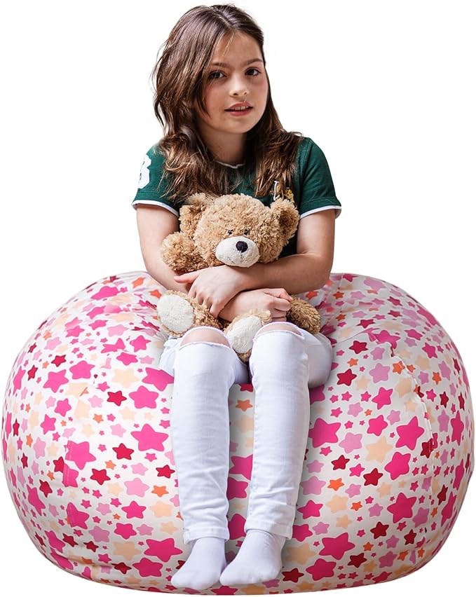 WEKAPO Stuffed Animal Storage Bean Bag Chair Cover for Kids | Stuffable Zipper Beanbag for Organizing Children Plush Toys Large Premium Cotton Canvas (Small Star, X-Large)