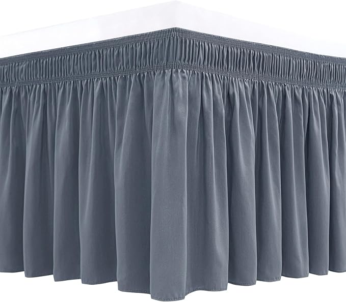 Biscaynebay Wrap Around Bed Skirts for King & Cal King Beds Short Drop of 12", Dark Grey Adjustable Elastic Dust Ruffles Easy Fit Wrinkle Resistant Silky Luxurious Fabric Machine Washable