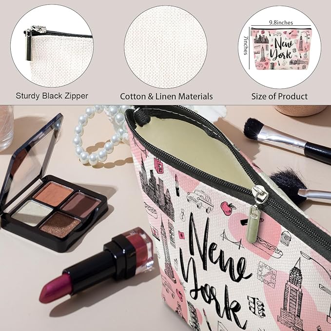 New York Lovers Gift Makeup Bag Cosmetic Bag, New York Travel Gifts Girls Trip Gifts Favors, New York Souvenir Merch Friendship Gifts for Women NY Lovers Traveller Sister Niece Birthday Christmas