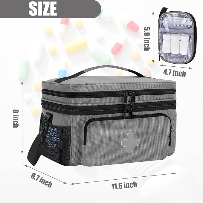 GDNasist Medicine Storage Bag, Medical Bag Pill Bottle Organizer for Emergency, Medicine Box Empty with Small Portable Pouch, First Aid Box for Travel and Home Storage