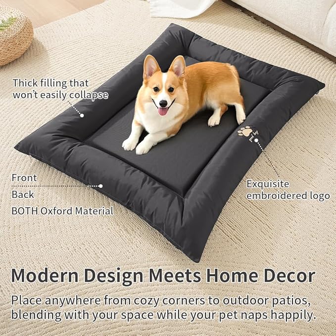 SOMAHE Cat Bed for Cats Crate Oxford Puppy Crate Pad Waterproof Pet Beds Outdoor Cage Mat Easy Rinse Black 24×18×3 Inch