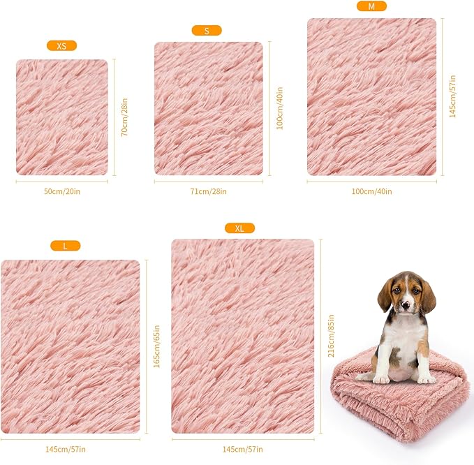 Wowchine Waterproof Dog Blanket Pink Fluffy Long Faux Fur Pet Throw Blankets 28x20in for Couch Love Bed Cover Washable(Pink,XS)