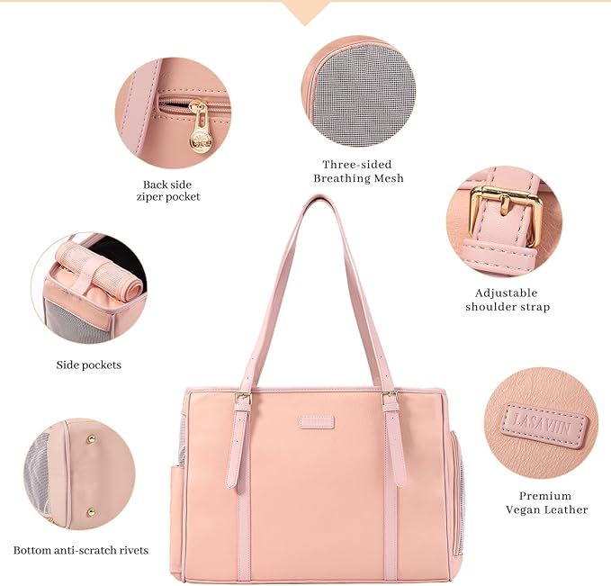 Lasaviin Fashion Dog Purse Pet Carrier Leather Bag for Small Dogs Cats Puppy, Portable Tote Bag Airline Approved Soft-Sided Carriers (Pink)