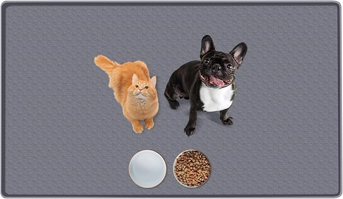 Bartuke Cat Food Mat, 51" x 25.6" Extra Large Silicone Pet Feeding Mat with Raised Edge Pet Placemat for Food and Water Bowl Non-Slip, Easy to Clean, Floor Protection (Dark Grey)