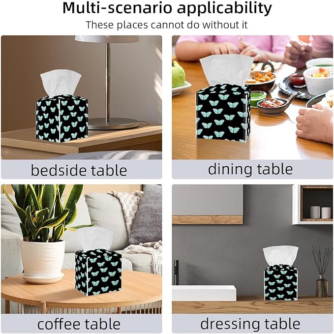 2 Pack Butterfly on Black Background Tissue Box Cover,Tissue Box Cover, Tissue Box Holders, Tissue Holder for Bathroom