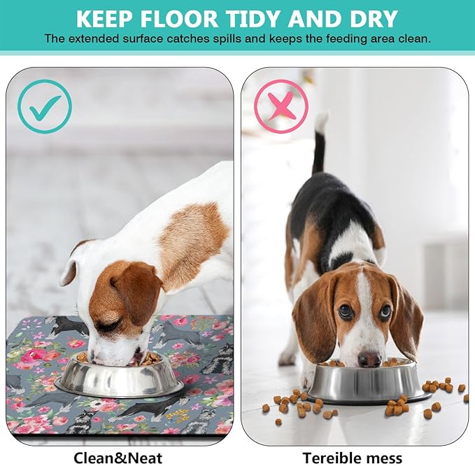 Schnauzer Dog Food & Water Mat, Pet Feeding Mat for Floor Non-Slip Waterproof, Super Absorbent Cat Bowl Mat, Easy to Clean Eco-Friendly Durable Pet Placemat,12" × 20"