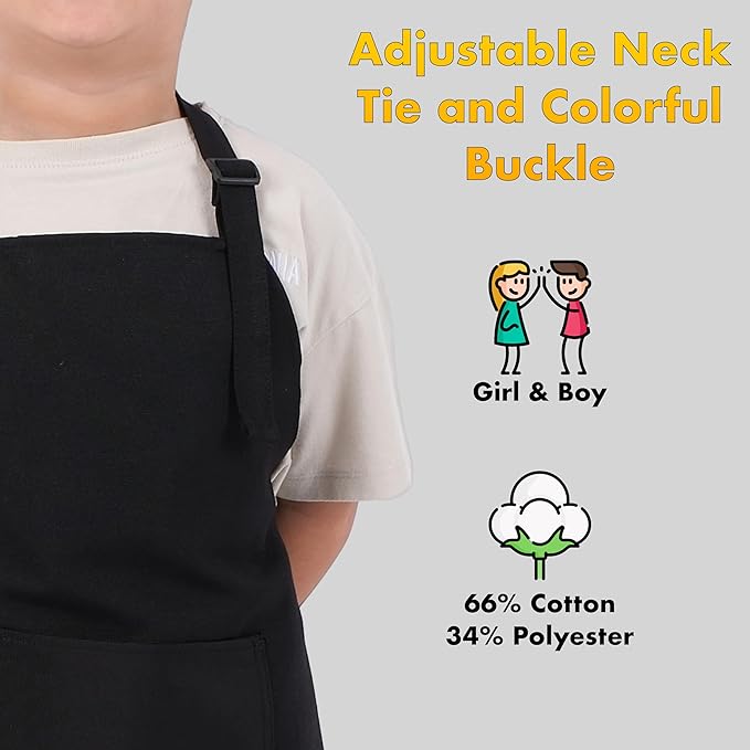 Kids Aprons for Cooking Waterdrop Resistant Aprons for Girl & Boy Toddler Apron for Painting, Gardening, Baking, Smock (Black, Small (3-5 years))