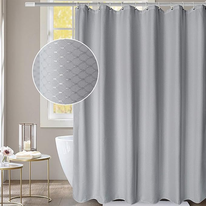 AooHome Waffle Weave Polyester Shower Curtain for Bathroom, Fabric Heavy Duty Standard 72x72 Inch Bathroom Curtain with Hooks, Weighted Hem, Water Repellent, Grey