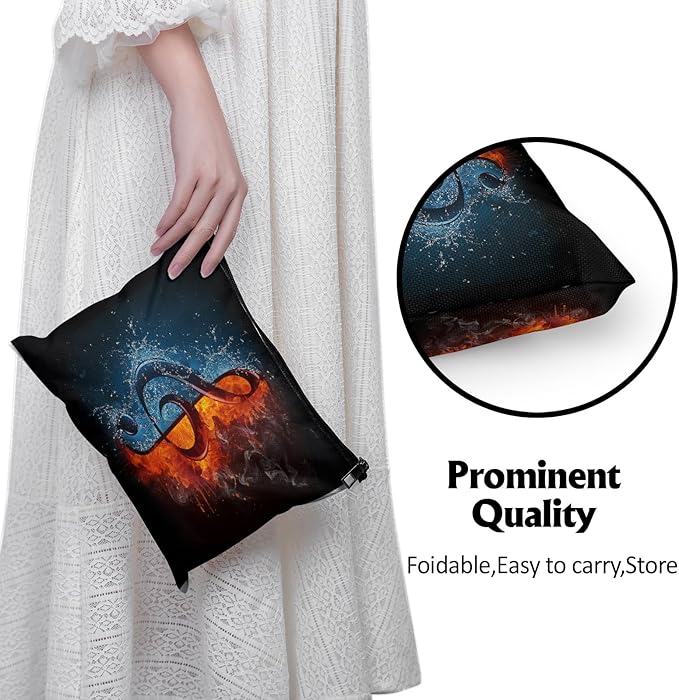Cafl Fire Water Musical Clef Makeup Bag Travel Large Musical Note Cosmetic Bag Organizer toiletry Essentials Jewelry Zipper Bag Gift For Women -10×8 inch
