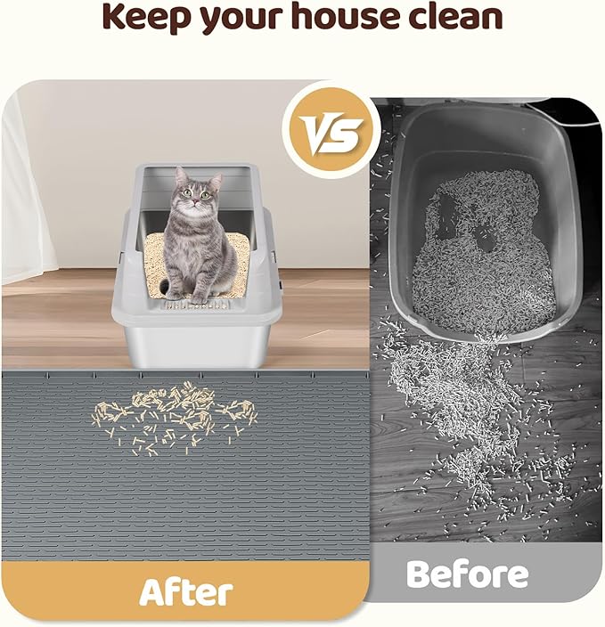Bartuke Cat Litter Mat, 2 Pack Large 34" x 22" Silicone Mat Litter Trapping Mat for Scatter Control, Soft on Kitty Paws, Easy to Clean (Dark Grey)