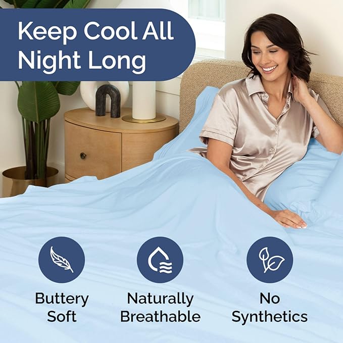 Extra Deep Pockets 400 Thread Count 100% Cotton 3 Piece Twin Size Bedding Sheet Set - Breathable & Cooling - Hotel Luxury Bed Sheets Set - Soft, Wrinkle Free And Comfy Light Blue Bedding Sheets Set