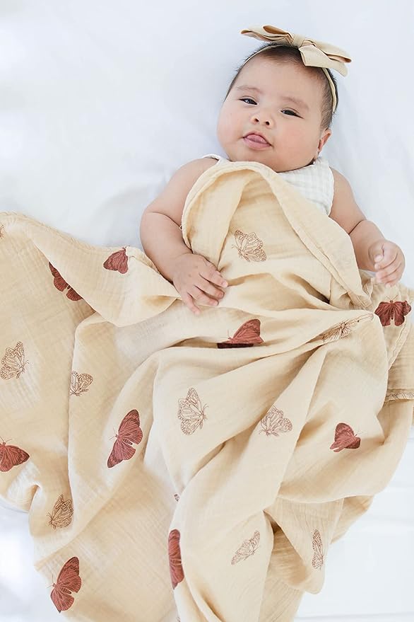 Leyl&Ari Muslin Baby Swaddle Blanket | 100% Organic Receiving Wrap (Boho Butterflies)