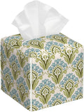 POIUBLE Tissue Box Holder Green and Blue Floral Tissue Box Cover Square Leather Tissue Holder Organizer Portable Decorative Facial Paper Case for Home Office Bathroom Vanity Countertop
