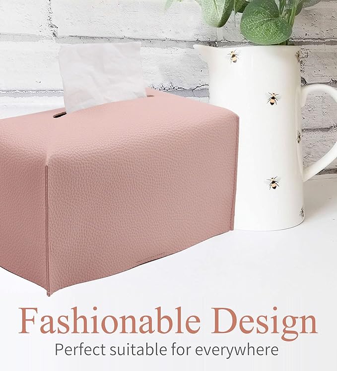 Livelab Tissue Box Cover, Modern Decorative PU Leather Rectangular Tissue Box Case Organizer Holder for Vanity Countertop, Night Stands, Livingroom, Office Desk & Car 9.5X5X5'' | Pink