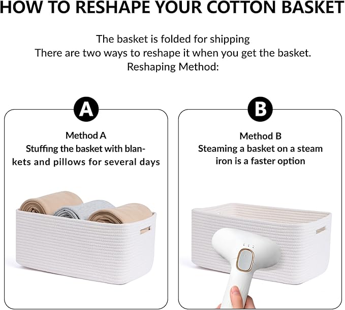 MiniArk Large Storage Baskets for Shelves, Closet Organizers Bins for Clothes Blanket Towels, Baby Nursery, Toy Baskets Box, Woven Rope Baskets, 17 x 13 x 7.5”, 2 Packs Off White