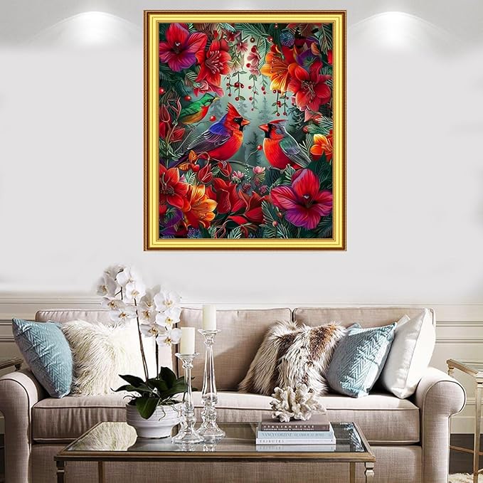 Foxnyart Stamped Cross Stitch Kits Full Range of Embroidery Needlework Starter Kits for Beginners Adults 11CT Embroidery Patterns Art Crafts DIY Needlepoint Kit-Flower Bird 16x20 inchs