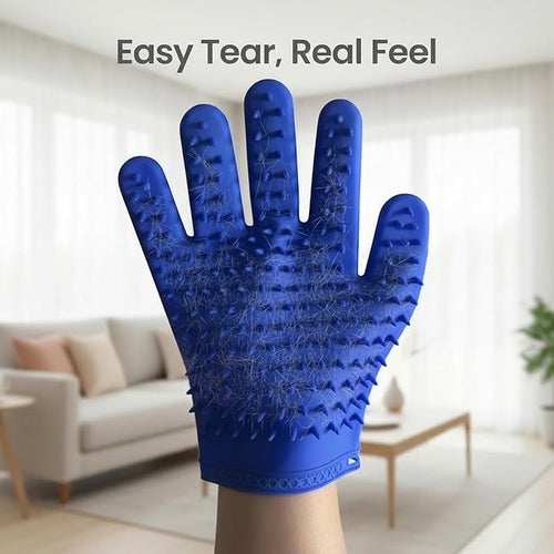 2 Pairs Pet Grooming & Hair Removal Gloves for Dogs & Cats, Electrostatic Silicone Mitts with Soft Bristles, Enhanced 5-Finger Design for Pet Massage, Deshedding & Coat Care, Easy to Use & Clean(Blue)