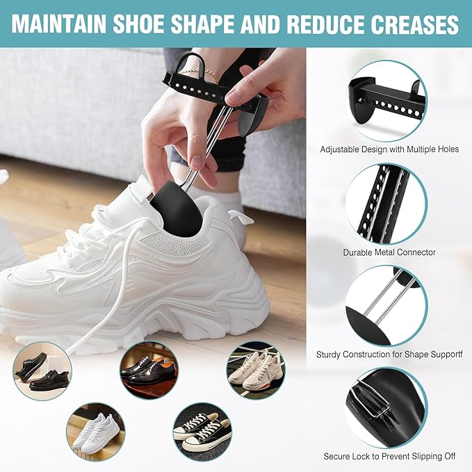 2 Pcs Shoe Washing Machine Bags with 4 Adjustable Shoe Trees, XXL Laundry Bags for Washer and Dryer, Sturdy Zipper with Hook Design, Reusable Cleaning Bag for Sneaker, Tennis (White)