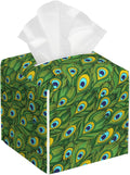BLYKVGHQ Leather Tissue Box Holder Peacock Feather Tissue Box Cover Facial Paper Case Organizer Cube Napkin Dispenser for Bathroom Vanity Countertop Night Stand Office Car