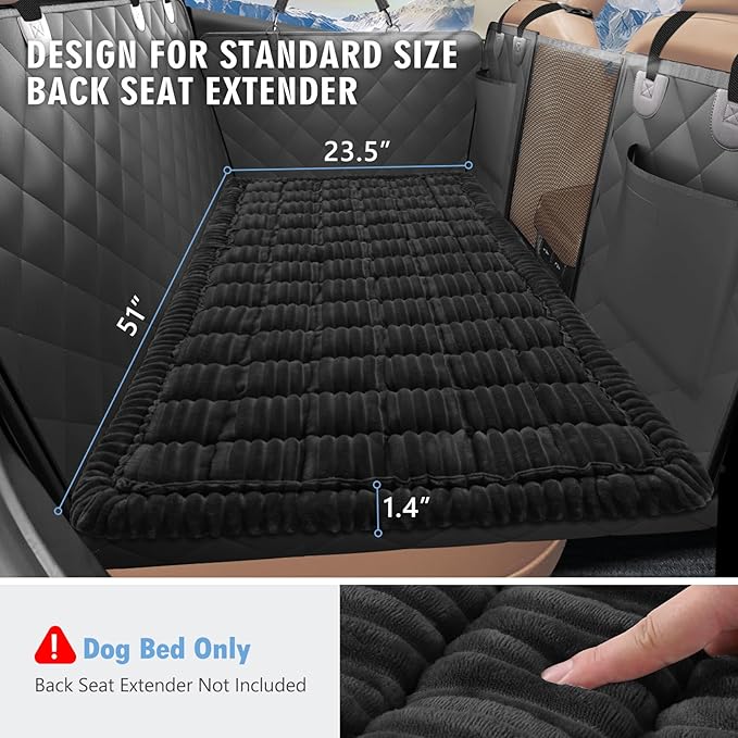 ROUWINNE Backseat Dog Bed Non-Slip, Dog Bed for Car Back Seat Soft and Comfortable, Back Seat Pet Bed Mat for Travel, Pet Car Blanket for Backseat Extender and Seat Covers Black (51”X 23.5”)